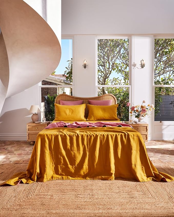 Bed Threads - Linen Pillowcases - 100% French Flax Linen - Luxury & Eco-Friendly - Breathable, Natural & Soft - Envelope Opening - Machine Washable - European Size - 26” x 26” - Set of 2 - Pink Clay