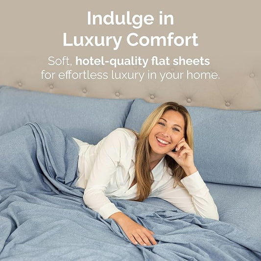 Twin Size Flat Sheet - Hotel Quality Top Flat Bed Sheet Only - Ultra-Soft, Comfy, Breathable & Cooling - Fade & Wrinkle Free - Easy-Care, Stain & Shrink Resistant Bedding - Oeko-Tex - Heathered Blue