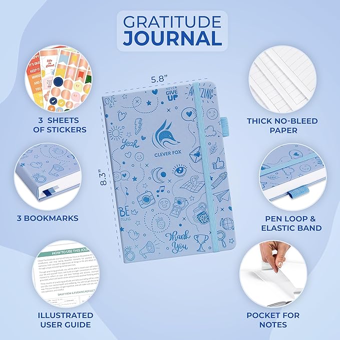 Clever Fox Gratitude Journal – Happiness, Positivity & Affirmation Daily Journal – Inspirational Daily Notebook – 3 Months, A5 (Periwinkle)