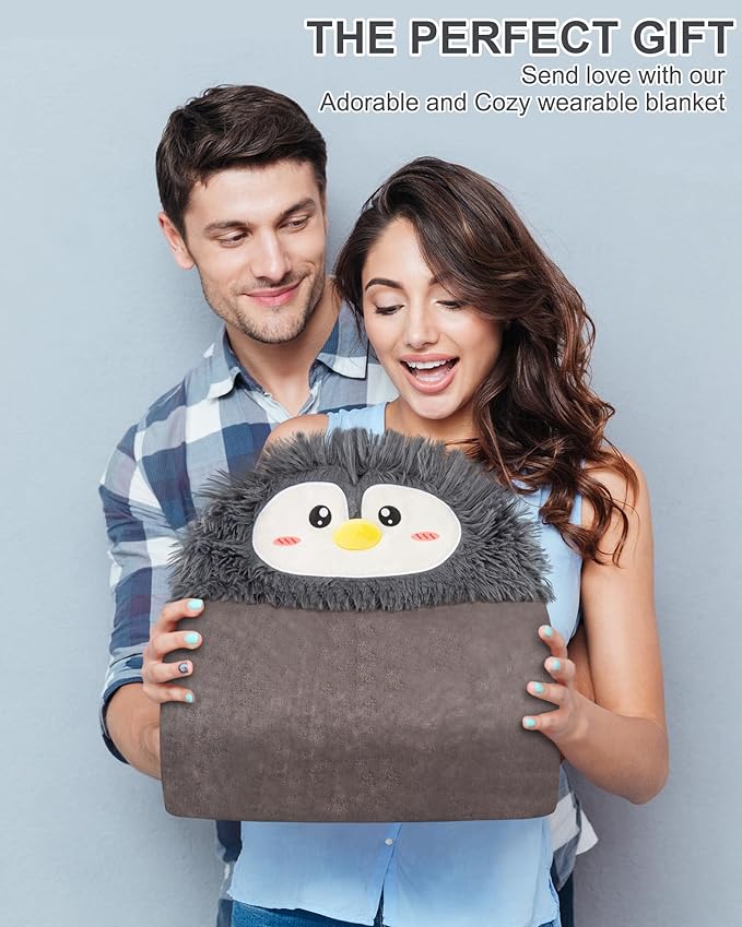 Wearable Hooded Blanket for Adults Fluffy Soft Warm Cozy Plush Flannel Throw & Sherpa Hoodie Cloak Wrap Gift for Adult