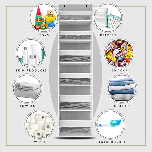 HOMELUX THEORY UPGRADED 6 Tiers Over The Door Organizer Hanging - 100D EXTRA THICK & 50lbs HUGE CAPACITY, 12 Side Mesh Pockets Over The Door Shoe Organizer, Hanging Closet Organizer (Transparent, 2pc)