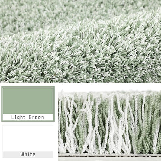 Yimobra Luxury Bathroom Rugs, Fluffy Bath Mats, Non Slip, Water Absorbent Microfiber, Machine Washable, Plush Runner Shower Rugs, Thick Matts for Bathroom Floor&Tub, 47"x 24", Light Green and White