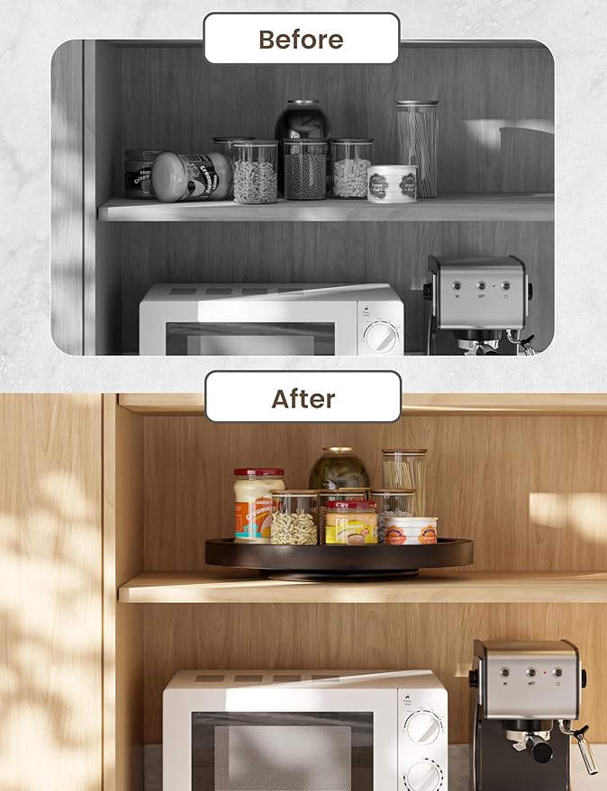 16" Acacia Lazy Susan Turntable for Table - Wooden Charcuterie Boards Cheese Board - Extra Large Lazy Susan Organizer - Kitchen Turntable for Cabinet, Pantry (16 Inch, Walnut)