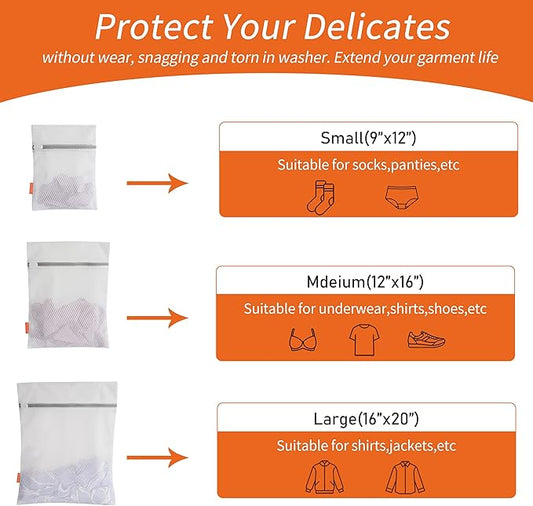 Polecasa 3Pcs Extra Durable 125g Diamond Mesh Laundry Bags with Sturdy Zipper, Larger Holes, Variety Sizes for all Your Delicates, Bras, Baby Clothes, Travel Essentials (1 Large, 1 Medium, 1 Small)