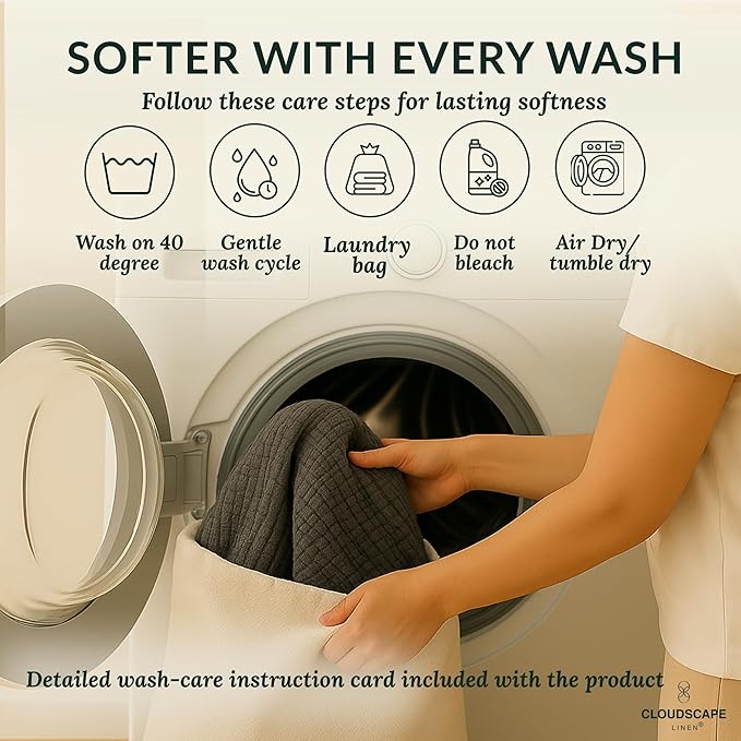 Cloud Scape Linen 8-Layer Muslin Blanket Queen Size - 100% Cotton, Soft and Breathable, Oversized Winter Blanket, Fits up to Full Size Bed, 92x92, Dark Grey