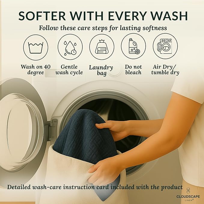 Cloud Scape Linen 100% Cotton 8 Layer Twin Size Muslin Blanket - Breatheable and Soft Winter Blanket for Bed, Couch and Sofa, Oversized Fits up to Twin XL, Best Gift Idea, 68x92, Ensign Blue