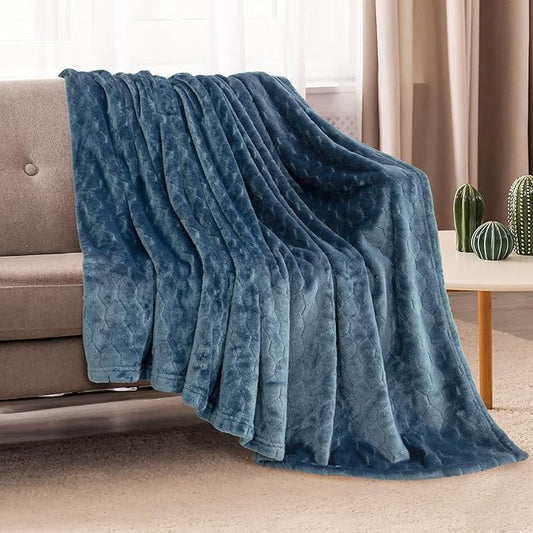 TOONOW Fleece Blanket Super Soft Plush Throw Blanket Twin Size 60" x 80", Cozy Fuzzy Bed Blankets Geometric Pattern Comfy Microfiber Flannel Blankets for Couch, Bed, Sofa, Navy Blue