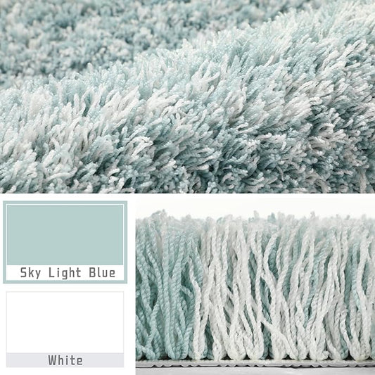 Yimobra Luxury Bathroom Rugs, Fluffy Bath Mats, Non Slip, Water Absorbent Microfiber, Machine Washable, Plush Carpet Shower Rugs, Thick Matts for Bathroom Floor/Tub, 44"x 24", Sky Light Blue and White