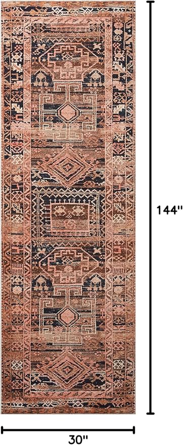 Loloi Layla Collection LAY-14 Mocha/Blush 2'-6" x 12'-0" .13" Thick Runner Rug, Soft, Durable, Vintage Inspired, Distressed, Low Pile, Non-Shedding, Easy Clean, Printed, Living Room Rug