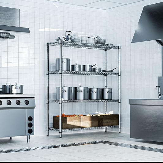 M MZG 1760 LBs 4 Tier Storage Rack Metal Wire Shelving Unit, Storage Standing Shelf Organizer for Laundry Bathroom Kitchen Pantry Garage Utility Room, Chrome 17.7" D x 59.1" W x 70.4" H