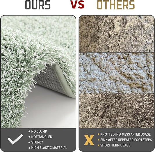 Yimobra Luxury Bathroom Rugs, Fluffy Bath Mats, Non Slip, Water Absorbent Microfiber, Machine Washable, Plush Runner Shower Rugs, Thick Matts for Bathroom Floor&Tub, 56"x 24", Light Green and White