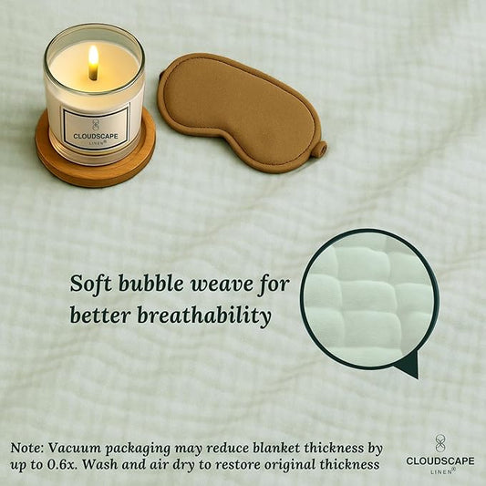 Cloud Scape Linen 8-Layer Muslin Blanket King Size for Adult - 100% Cotton, Breathable and Soft, Perfect Winter Cozy Blanket, Fits up to California King Bed, 92x108, Seafoam