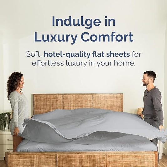 Twin XL Size Flat Sheet - Hotel Quality Top Flat Bed Sheet Only - Ultra-Soft, Comfy, Breathable & Cooling - Fade & Wrinkle Free - Easy-Care, Stain & Shrink Resistant Bedding - Oeko-Tex - Steel Blue