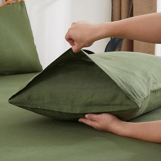 100% French Linen Pillowcase Set of 2, Breathable Envelope Closure Soft Linen Pillow Cover,Soft Luxury Hotel & Home Use, Gift