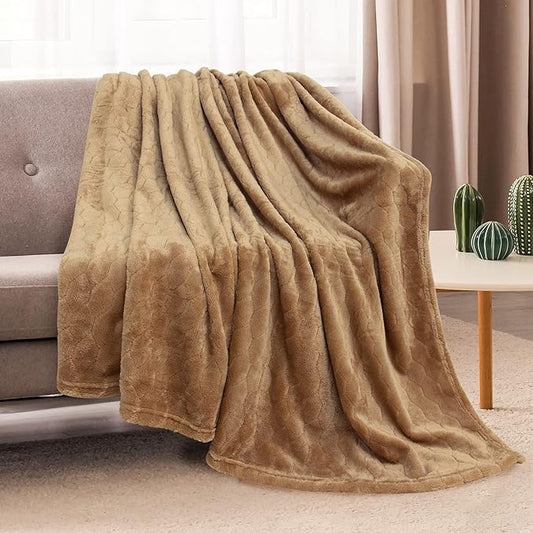 TOONOW Fleece Blanket Super Soft Cozy Throw Blanket 50" x 60", Lightweight Fuzzy Comfy Textured Flannel Blanket Warm Plush Throw Blankets for Couch, Sofa, Bed, Camel