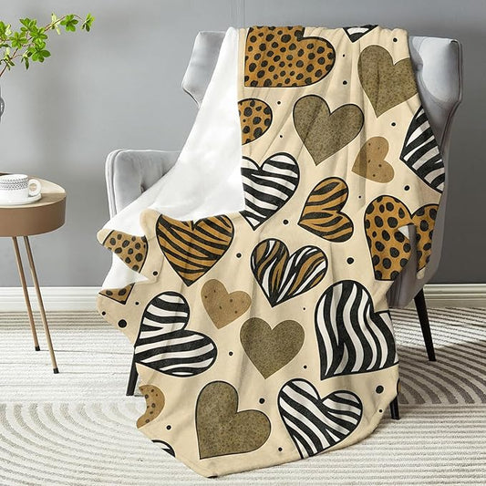 Leopard Print Heart Blanket, Soft Lightweight Warm Cozy Flannel 80×60 inch Throw Blanket for Couch, Travel, Bed, Outdoor, Gifts for Women Men Adults Kids