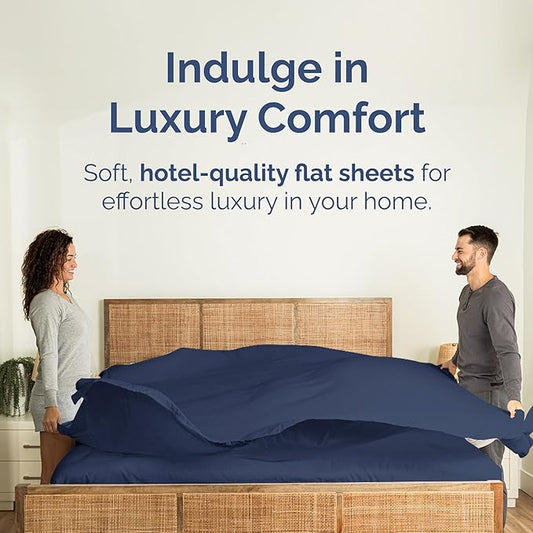 Twin Size Flat Sheet - Hotel Quality Top Flat Bed Sheet Only - Ultra-Soft, Breathable & Cooling - Fade & Wrinkle Free - Easy-Care, Stain & Shrink Resistant Bedding - Easy-Fit & Oeko-Tex - Navy Blue