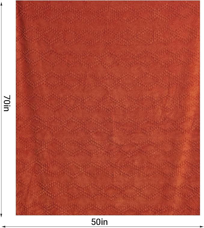 BYKOSY Jacquard Boho Fleece Throw Blanket-Cozy Fluffy Soft Lightweight Fuzzy Fall Blanket for Sofa, Couch, Bed, Chair & Car, Gifts for Teen Girls, Women & Men, Home and Dorm Decor, Rust Red, 50" x 70"