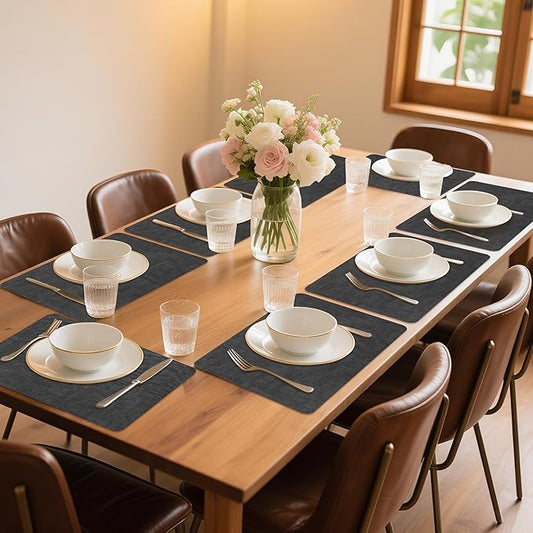 Maxpearl Faux Leather Placemats Set of 8 - Waterproof - Wipe Clean - Heat Resistant - Non Slip Dining Table Place Mats, Suitable for Indoor & Outdoor Use, 17’’x12’’, Black