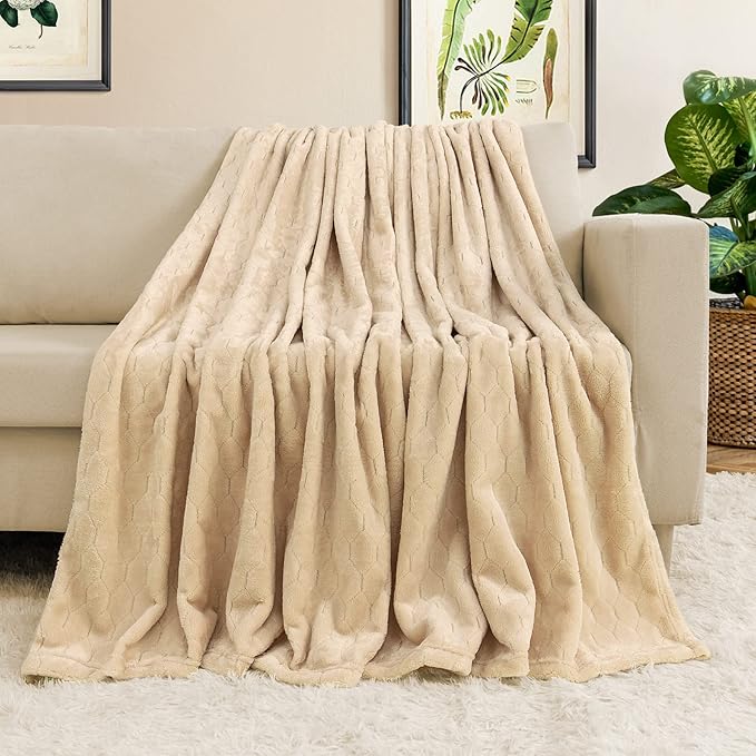 TOONOW Fleece Blanket Super Soft Cozy Throw Blanket 50" x 60", Lightweight Fuzzy Comfy Textured Flannel Blanket Warm Plush Throw Blankets for Couch, Sofa, Bed, Apricot