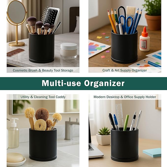 D'vine Dev 360° Rotating Utensil Holder Set – 7.2"+5" Kitchen Utensil Crocks for Countertop, Modern Cooking Tool Organizers for Kitchen Storage +Décor, Black, Set of 2, 72-Z-B-1