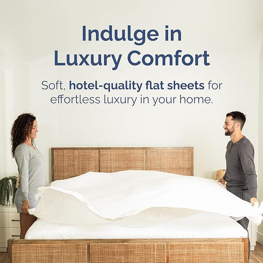 Cal King Size Flat Sheet - Hotel Quality Top Flat Bed Sheet Only - Ultra-Soft, Comfy Breathable & Cooling - Fade & Wrinkle Free - Easy-Care, Stain & Shrink Resistant Bedding - Oeko-Tex - Antique White