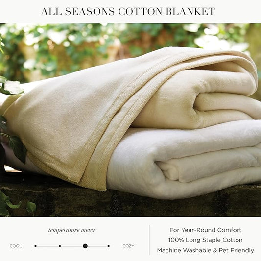 Peacock Alley All Seasons Luxury Cotton Blanket – 100% Long Staple Cozy Cotton Blanket for Sofa, Bed, and Crib - Queen, Flint