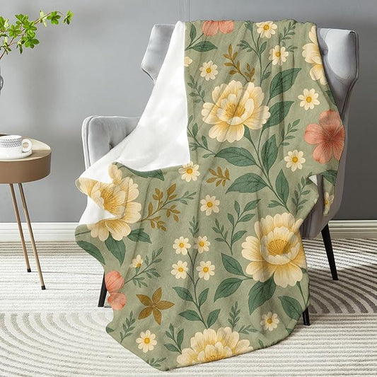 Pastel Bloom Floral Blanket, Soft Lightweight Warm Cozy Flannel 80×60 inch Throw Blanket for Couch, Travel, Bed, Outdoor, Gifts for Women Men Adults Kids