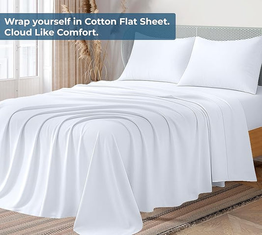 Royale Linens 100% Organic Cotton King Flat Sheet Only - Super Soft - Percale Top Sheets - King Flat Sheet Sold Separately - Breathable, Cool & Crisp White Sheets Only (105" x 102", White)