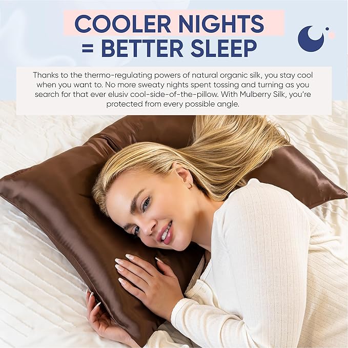 Blissy Silk Pillowcase - 100% Pure Mulberry Silk - 22 Momme 6A High-Grade Fibers - Silk Pillow Cover for Hair & Skin - Regular, Queen & King (Chocolate, Standard)