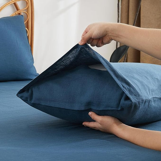 100% French Linen Pillowcase Set of 2, Breathable Envelope Closure Soft Linen Pillow Cover,Soft Luxury Hotel & Home Use, Gift