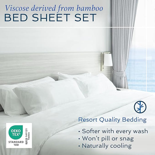 Hotel Sheets Direct 3 Piece Bed Sheet Set Twin Size, 100% Viscose Derived from Bamboo Sheets Set with 1 Pillowcase, Cooling & Breathable Luxury Bedding, Moisture-Wicking & Silky Soft Texture, Gray