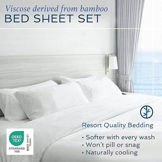 Hotel Sheets Direct 3 Piece Bed Sheet Set Twin Size, 100% Viscose Derived from Bamboo Sheets Set with 1 Pillowcase, Cooling & Breathable Luxury Bedding, Moisture-Wicking, Silky Soft Texture, Navy Blue