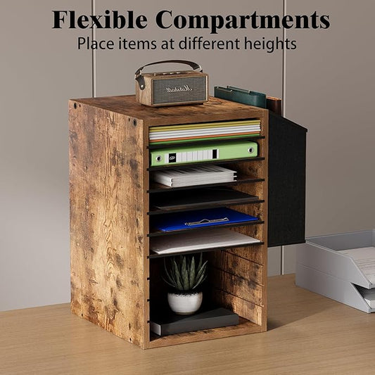 Unionly Office Mail Sorter, Wooden Paper Organizer with Storage Bag, 10 Tier Adjustable Classroom Mailbox, Removable Classroom Organization, Teacher Desk Organization for Office, Study, Brown