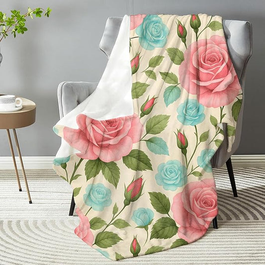 Romantic Rose Blanket, Soft Lightweight Warm Cozy Flannel 50×40 inch Throw Blanket for Couch, Travel, Bed, Outdoor, Gifts for Women Men Adults Kids