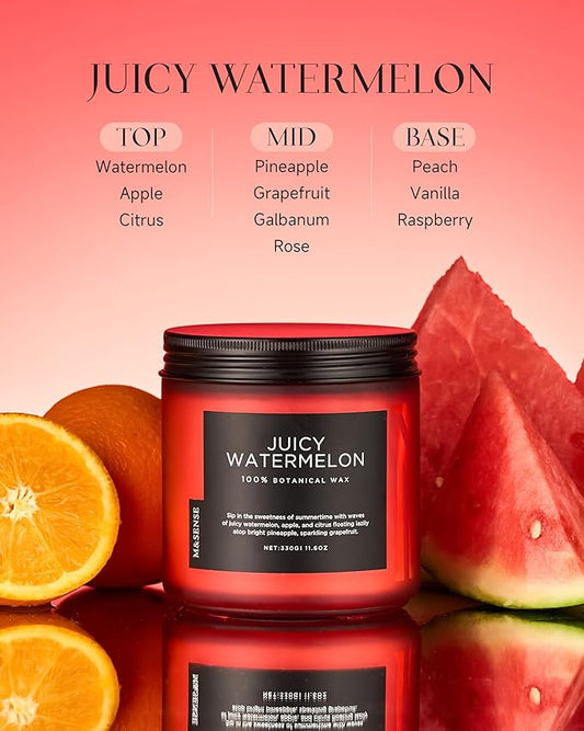 M&SENSE Juicy Watermelon Scented Candle - 11.6oz Clean Non Toxic Natural Soy Wax 70-Hour Burn Long Lasting Candle, 2-Wick Fruit Scent for Home Decor & Housewarming Gifts - Fragrance for Women & Men