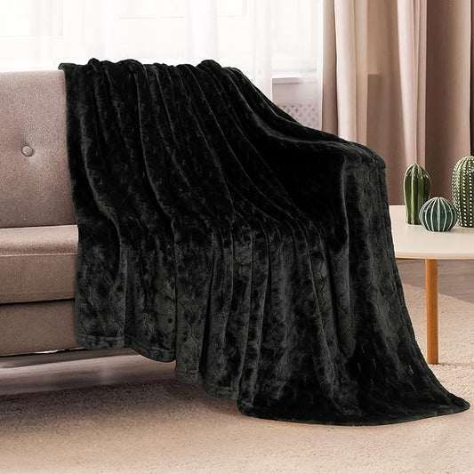 TOONOW Fleece Blanket Fuzzy Plush Throw Blanket 50" x 60", Super Soft Fluffy Bed Blanket Geometric Pattern Comfy Microfiber Flannel Blankets for Couch, Bed, Sofa, Black
