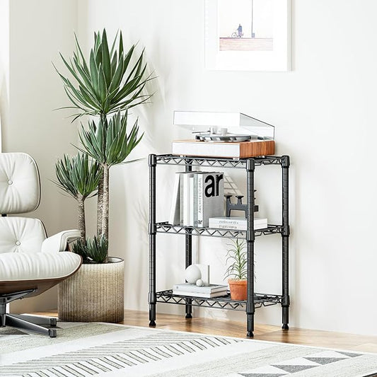 M MZG 750 lbs 3 Tier Shelf Metal Storage Shelves Wire Rack Closet Organizers with PP Board for Garage Kitchen Bathroom Laundry Black 11.8" D x 21.7" W x 28.6" H