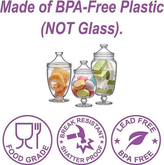 Amazing Abby - Admire - Plastic Apothecary Jars (3-Piece Set, 60/46/40 oz) (NOT Glass), Acrylic Jars with Lids, Bathroom Canisters, Candy Buffet, Wedding Display, BPA-Free and Shatter-Proof