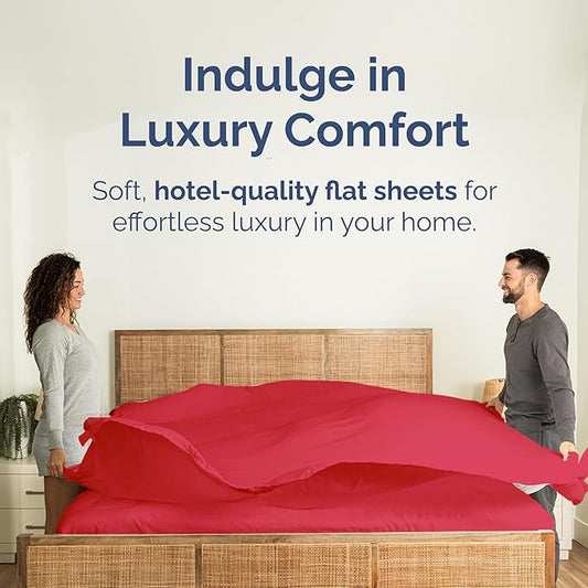 King Size Flat Sheet - Hotel Quality Top Flat Bed Sheet Only - Ultra-Soft, Comfy, Breathable & Cooling - Fade & Wrinkle Free - Easy-Care, Stain & Shrink Resistant Bedding - Easy-Fit & Oeko-Tex - Red