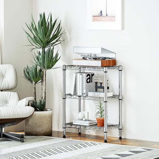 M MZG 750 lbs 3 Tier Shelf Metal Storage Shelves Wire Rack Closet Organizers with PP Board for Garage Kitchen Bathroom Laundry Chrome 11.8" D x 21.7" W x 28.6" H