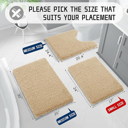 Yimobra Bath Rugs for Bathroom 32x20, Ultra Soft and Water Absorbent Bath Mats, Non Slip Plush Shower Rugs, Microfiber Thick Matts for Bathroom Floor/Tub, Machine Washable, Pure Beige