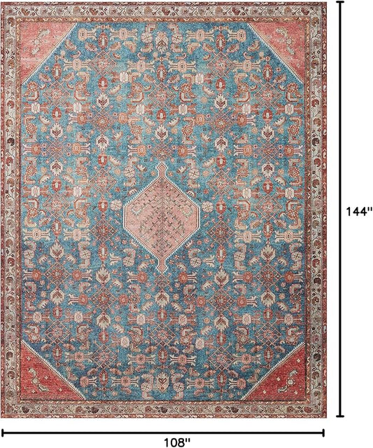 Loloi Layla Collection LAY-10 Marine/Clay 9'-0" x 12'-0" .13" Thick Area Rug, Soft, Durable, Vintage Inspired, Distressed, Low Pile, Non-Shedding, Easy Clean, Printed, Living Room Rug