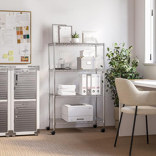 Seville Classics Solid Steel Wire Shelving Storage Unit Adjustable Shelves Organizer Rack, for Home, Kitchen, Office, Garage, Bedroom, Closet, Steel, 4-Tier, 30" W x 14" D