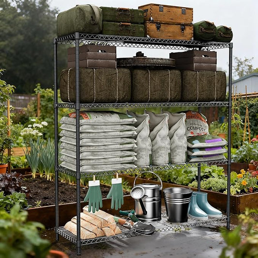 M MZG Stand Shelf Wire Rust-Proof Outdoor Storage Shelving 4-Tier Utility Shelving Unit for Garden Home,Kitchen,Office Dark Grey 17.7" D x 47.3" W x 59.4" H