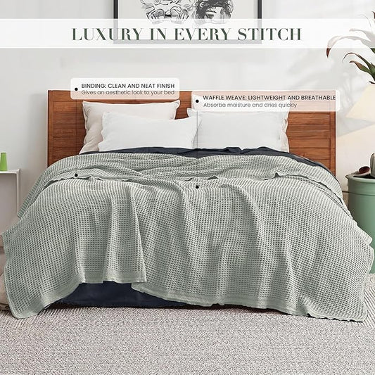 Salt Earth 100% Cotton Throw Blanket, Twin, 68"x92" Waffle Throws for Home, Bedrooms, Outdoor & Cozy Couch, Modern & Cozy Bed Room Decor Blankets,Lightweight All Season Western Blanket(Sea Foam)