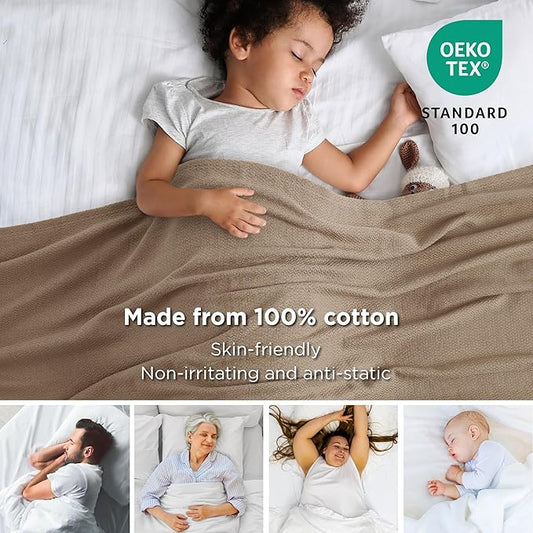Bedsure GentleSoft 100% Cotton Blanket King Size for Bed - Breathable and Lightweight, Soft Cozy Textured Herringbone Woven Blanket for Summer, Tan, 108x90 inches