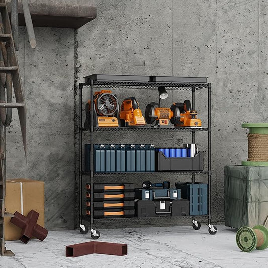 M MZG 4 Tiers Storage Shelves Load 1400LBS, Metal Shelving Wire Metal Shelving Unit Shelves for Storage Adjustable Garage Shelving for Pantry Kitchen Garage Black 17.7" D x 47.3" W x 62.7" H