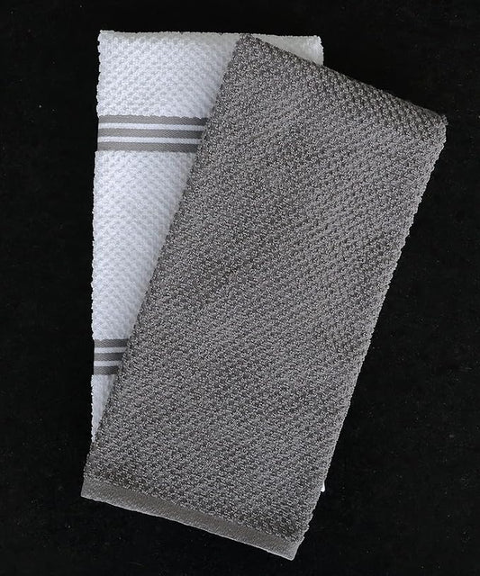 AMOUR INFINI Kitchen Towels Pack of 4 - Absorbent, Quick Drying Premium Cotton Tea Towel - Kitchen Linens 16x28 Inch Dish Towels with Hanging Loop (L.Grey)