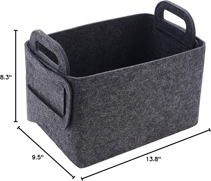 Storage Basket Felt Storage Bin Collapsible& Convenient Box Organizer with Carry Handles for Office Bedroom Closet Babies Nursery Toys Laundry (Dark grey, 19.9inch(L)×13.6inch(W)×12.6inch(H))